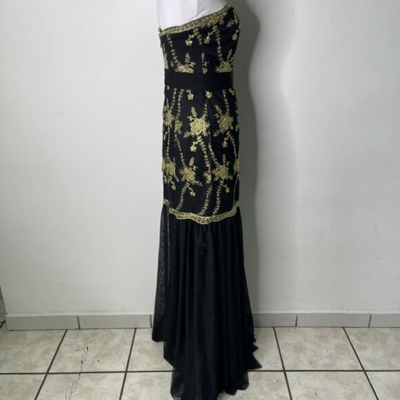 Pearl by Marchesa Women's Black Gold Strapless Maxi Dress Size 4 - Picture 6 of 10